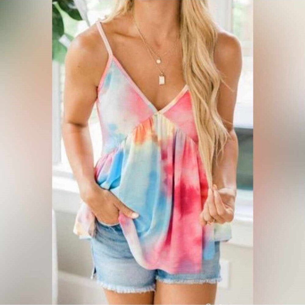 Bellelily Cami Top. Watercolor Tie Dye. Pink Blue Yellow White. Size Small. NWT. - Picture 12 of 13